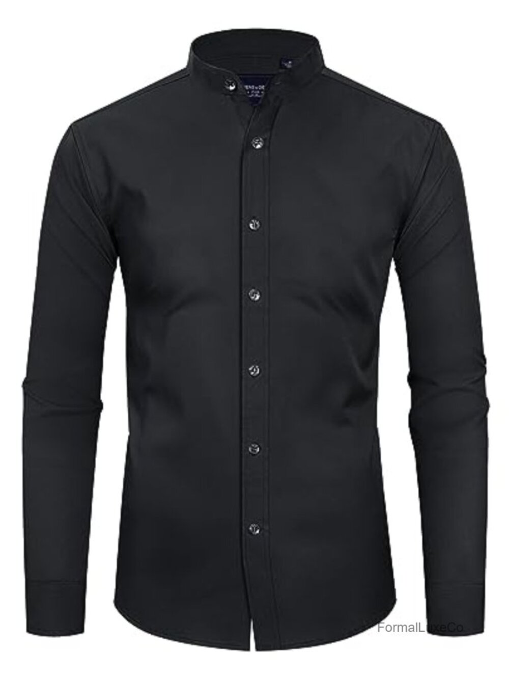 Men's Wrinkle Free Long Sleeve Mandarin Collar Button Down Dress Shirt